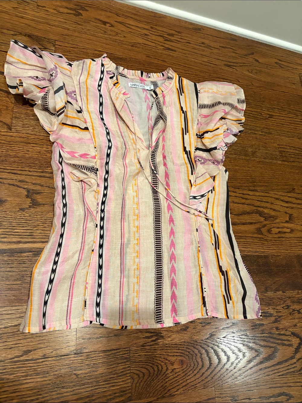 Mariacher small Striped Pink Ruffle Sleeve Blouse